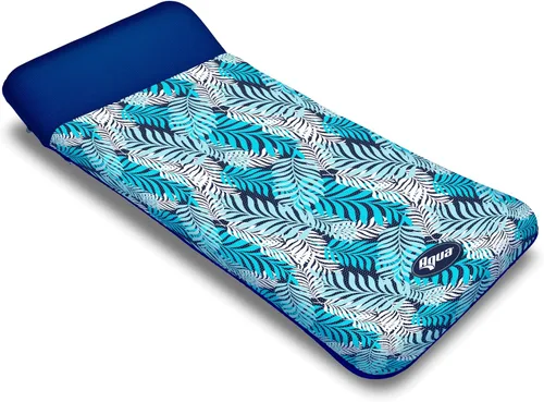 Vista 7 de Aqua - Flotador inflable con contorno de 18 bolsillos, tela de lujo, flotador de piscina para sentarse al sol, alta resistencia, color helechos