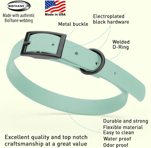 Vista 359 de Dogline Biothane - Collar impermeable para perro con hebilla de liberación rápida, resistente cincha de nailon recubierta con resistente y a prueba