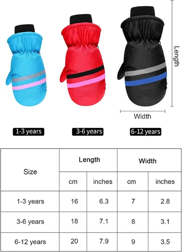 Vista 3 de SATINIOR 6 pares de guantes de nieve de invierno para niños, impermeables, cálidos, guantes de esquí unisex para clima frío