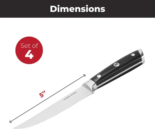 Vista 3 de Master Maison Juego de 4 cuchillos de carne de 5 pulgadas ultra premium 4 cuchillos alemanes de acero inoxidable sin dentar + caja de regalo