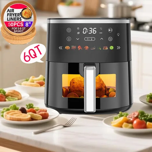 Vista 6 de Freidora de aire digital con ventana, 6 cuartos de galón, 1550W, 8 presets, temporizador y control de temperatura