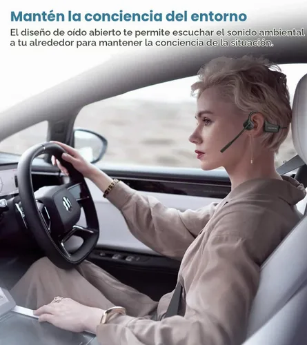 Vista 4 de Auriculares Bluetooth de conducción ósea con micrófono ENC Boom Mic Auriculares inalámbricos para computadora con micrófono Cancelación de ruido