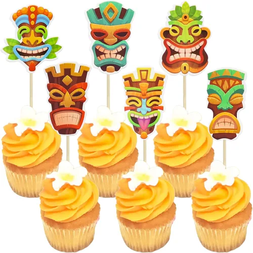 Vista 8 de Gyufise 1 pieza de decoración para pastel de cumpleaños Moana con purpurina de hoja de palma, flor de moana para pastel tropical hawaiano Luau, baby