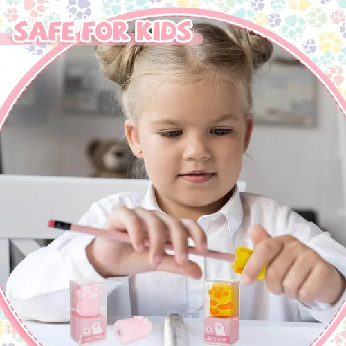 Vista 7 de 4 sacapuntas de pata de gato, bonitos sacapuntas manuales kawaii para niños, papelería rosa y amarilla, artículos esenciales de regreso a clases