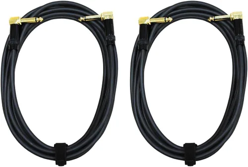Vista 2 de Audio2000'S E27112P2 - Paquete de dos cables de 12 pies chapados en oro de 1/4 pulgadas TS en ángulo recto a 1/4 pulgadas TS en ángulo recto chapado