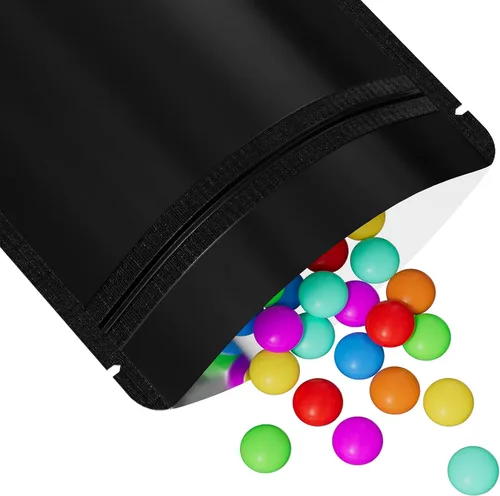 Vista 6 de 100 bolsas de sellado con cremallera resellables de papel metálico de color transparente esmerilado para ventana (negro, soporte 2 onzas)