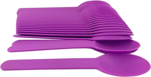 Vista 7 de MMvolesy Cucharas desechables de plástico ecológicas rosadas, cucharas de helado de yogur congelado, cucharas de postre congelado, 50