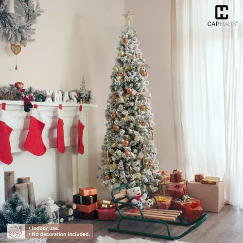 Vista 7 de Fencer Wire Árbol de Navidad Artificial Tipo Lápiz Preiluminado con Nieve Artificial de 7.5 pies con 980 puntas de ramas prearticuladas y soporte