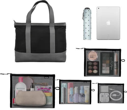 Vista 5 de SUPACOOL Bolsa de maquillaje de malla de viaje, bolsas organizadoras de cosméticos con cremallera, bolsas organizadoras de pañales, bolsa de nailon