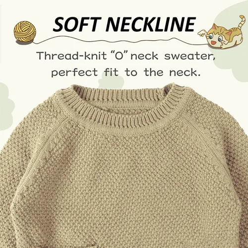 Vista 2 de Peecabe Suéter de punto trenzado de algodón para bebé, niña, niño, sudadera de manga larga con cuello redondo para primavera