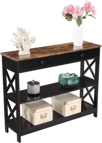 Vista 4 de Convenience Concepts Oxford - Mesa consola con 1 cajón con estantes, madera de granero/negro