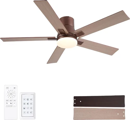 Vista 26 de Ventiladores de techo de 42 pulgadas con luces y control remoto, ventilador de techo negro con 5 aspas, motor DC reversible de 6 velocidades, LED