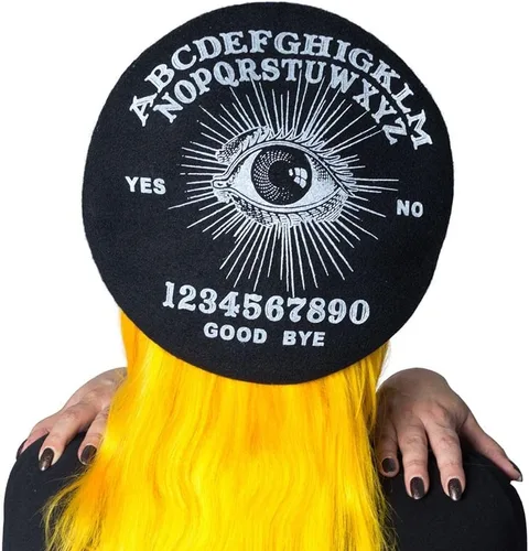Vista 2 de kreepsville 666 Gorro Ouija Planchette Negro Boina, Negro