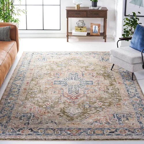 Vista 11 de SAFAVIEH Silverado Collection - Alfombra para pasillo, 2 x 8 pies, azul y óxido, diseño vintage envejecido, no desprende pelusa y de fácil cuidado