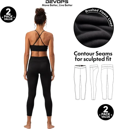 Vista 4 de DEVOPS - Juego de 2 pantalones térmicos interiores para mujer, calzoncillos largos, leggings 1#(línea_2pack) negro/negro