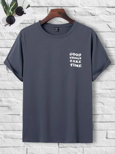 Vista 2 de GORGLITTER Camiseta de manga corta con cuello redondo y estampado de letras para hombre
