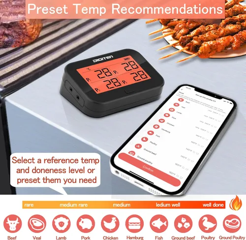 Vista 9 de Termómetro digital Bluetooth para carne con 4 sondas, termómetro de carne de lectura instantánea para parrilla, función de alarma de temperatura
