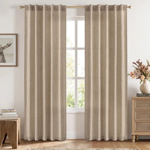 Vista 23 de MIULEE - Cortinas de lino sintético de 96 pulgadas de largo, 2 paneles, cortina semitransparente natural con pestaña trasera, bolsillo para barra