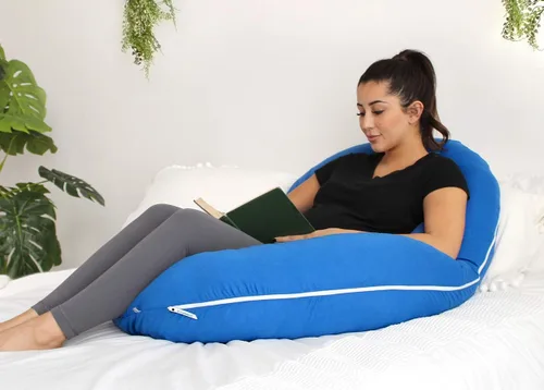 Vista 6 de Pharmedoc Almohadas de embarazo, almohada de cuerpo completo en forma de C - Funda de jersey azul - Almohadas de embarazo para dormir - Almohadas
