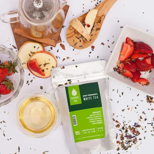 Vista 3 de Elevate Tea Té de granada de bayas, té blanco de hojas sueltas, cafeína media, bolsa de 3 onzas – 30 tazas, té caliente y helado, sin artificiales