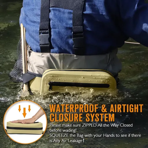 Vista 2 de Dovesun Riñonera de pesca impermeable para hombres 3.3L bolsa de pesca con mosca bolsa de pecho con cremallera hermética