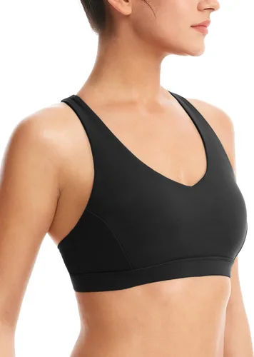 Vista 2 de Sujetadores deportivos acolchados para mujer, brasier deportivo sexy de línea larga entrecruzada, brasier deportivo de soporte medio con tirantes