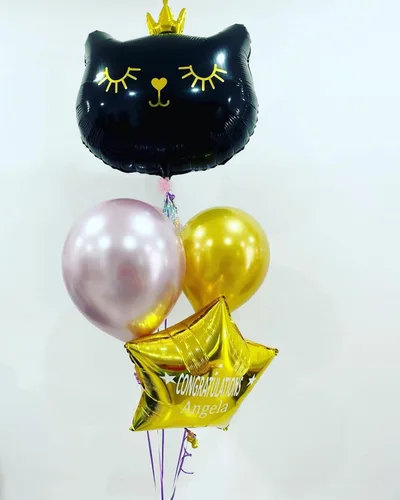 Vista 3 de Globos gigantes de gato de 22 pulgadas, adorable corona negra, gatito, blanco, globos para decoración de fiesta de cumpleaños con temática de 4 gato