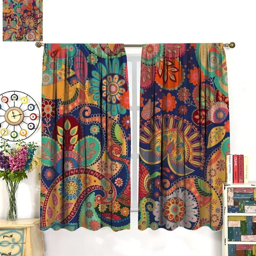 Vista 33 de Cortinas opacas con estampado de flores de cachemira, estampado de cachemira sobre fondo blanco, para decoración del hogar, cocina, restaurante