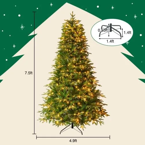 Vista 7 de 7.5FT Pre-Lit Artificial Christmas Tree, Life-Like Full Branches with Metal Stand, Fire Resistant, Warm White & Multicolor LED Lights for Holiday