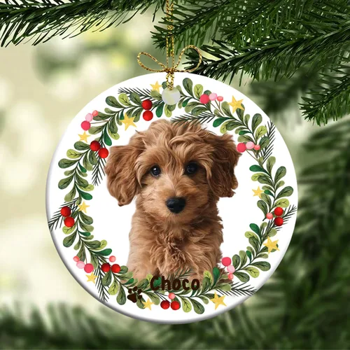 Vista 5 de Adorno personalizado para foto de perro, adorno de Navidad personalizado para mascotas 2023, regalos de Navidad personalizados para cachorros
