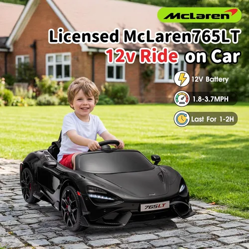 Vista 3 de Automóvil de paseo para niños con licencia McLaren 765LT para niños de 3 a 6 años, vehículo eléctrico con batería de 12 V, con control remoto