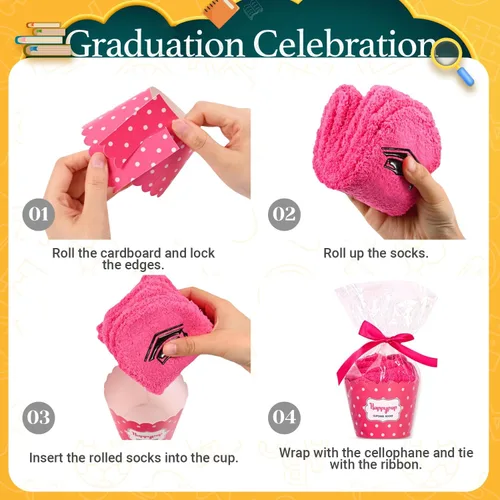 Vista 7 de Graduation Reading Gifts for Women - Book Graduation Teacher Socks for Her Fuzzy Degree Graduación Rosa Oscuro