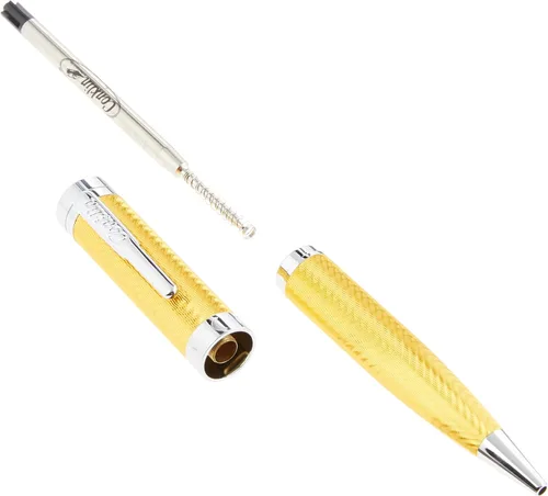 Vista 2 de Conklin Herringbone Signature - Bolígrafo amarillo con borde cromado, llamativo diseño grabado, recargable y duradero, regalo ideal para entusiastas