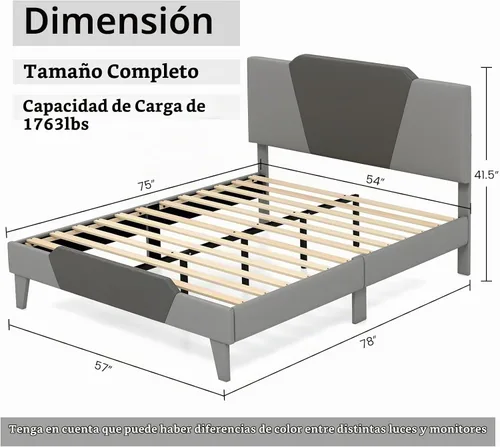 Vista 2 de GIANTEX Marco de cama tapizado de terciopelo completo con cabecero, cama de plataforma moderna con listones de madera fuertes y estribo de 2