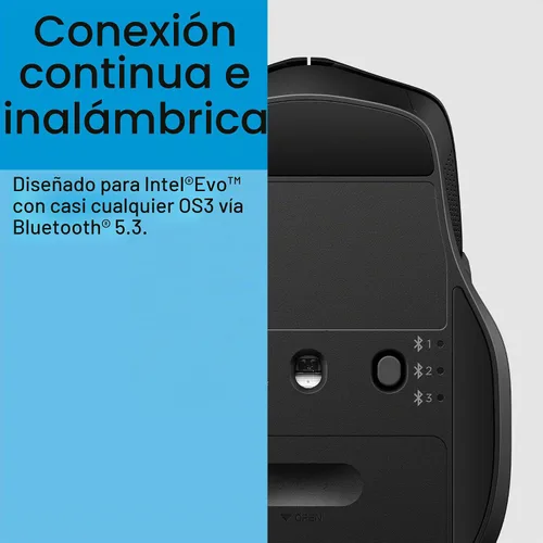 Vista 4 de HP Ratón Bluetooth 480 Comfort - Forma contorneada - Conecta hasta 3 dispositivos a través de botones programables Bluetooth® 5.3-6 - Compatible