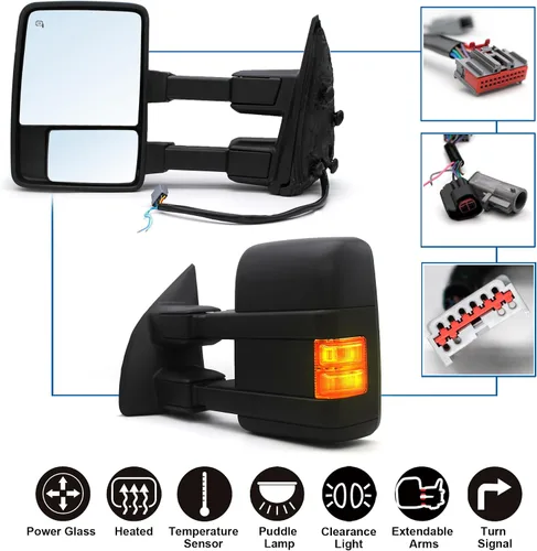 Vista 2 de JZSUPER Espejo de remolque lateral izquierdo para Ford F250 F350 F450 F-550 Super Duty Power calentado ámbar intermitente luz de charco luz auxiliar