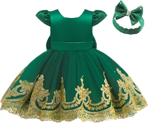 Vista 2 de 3M-3T - Vestido de niña para bebé, vestido de boda, vestido formal de encaje bordado + diadema