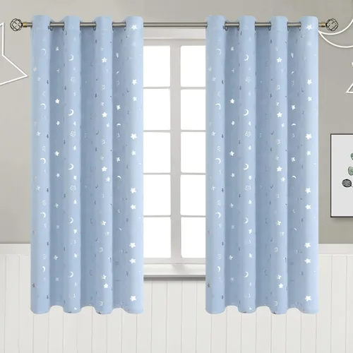 Vista 84 de BGment Cortinas opacas para dormitorio infantil, con aislamiento térmico, con ojales, estampado de estrellas plateadas, cortinas para oscurecer