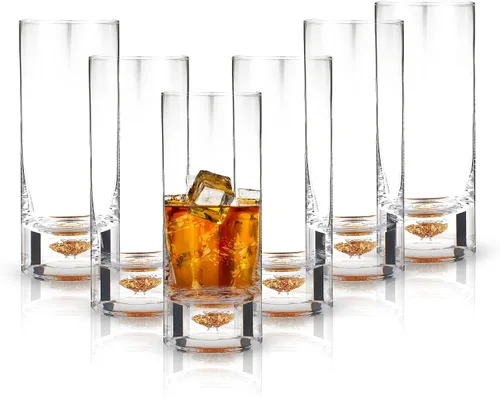 Vista 9 de Vasos altos de lujo – Elegantes vasos de cóctel y vasos Tom Collins con diseño de escamas doradas, 8.5 onzas (juego de 2)