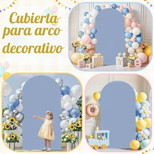Vista 5 de Cubierta de Arco de Boda Azul Polvoriento 6FT Spandex Cubiertas de Arco Ajustadas Elásticas Cubierta de Arco Chiara de Fondo Elástico Cubiertas