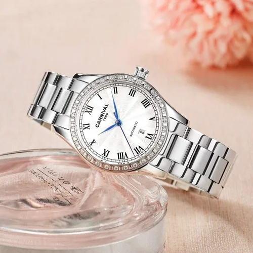 Vista 20 de Reloj mecánico automático para mujer Carnival con banda de acero inoxidable