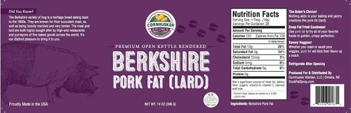Vista 2 de Cornhusker Kitchen Gourmet Premium Rendered Berkshire - Aceite de cocina para animales (manteca de cerdo), tarro de 14 onzas, estable