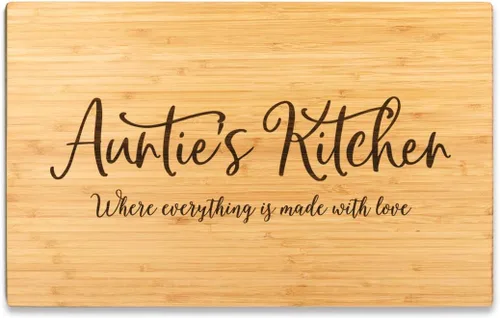 Vista 8 de Andaz Press Tabla de cortar grande de madera de bambú, 17.75 x 11 pulgadas, Aunt's Kitchen Where Everything is Made With Love, 1 paquete, tabla
