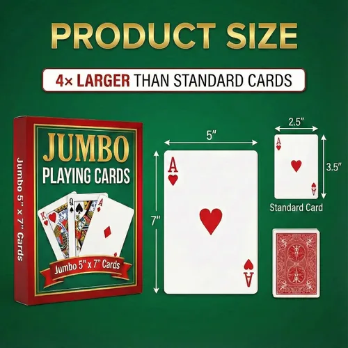 Vista 2 de Bedwina Naipes gigantes jumbo, cartas de juego de letras grandes para personas mayores, niños y adultos, baraja divertida de juegos de cartas