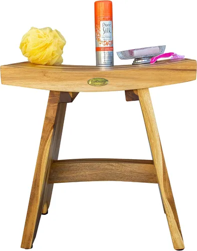 Vista 10 de EcoDecors Banco de ducha de teca de 18", capacidad de 300 lb – Asiento de baño de madera impermeable para adultos - Taburete de spa compacto