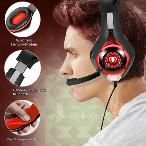 Vista 4 de BlueFire Auriculares con cable para juegos para PS4, PS5, Xbox One, PC, auriculares con sonido envolvente, micrófono con cancelación de ruido Rojo