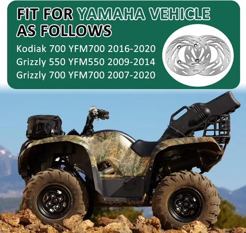 Vista 2 de M MATI 2 unidades de rotor de disco de freno delantero izquierdo/derecho para Yamaha Kodiak 700 YFM700 2016-2020 Grizzly 550 YFM550 2009-2014