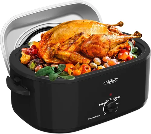 Vista 26 de Sunvivi Horno asador eléctrico con tapa visible, horno asador de pavo de 24 cuartos de galón con sartén y estante extraíbles, acero inoxidable