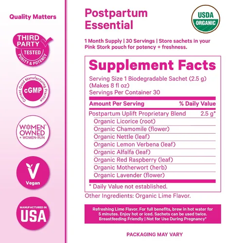 Vista 2 de Pink Stork Té posparto Upliflift: recuperación posparto + apoyo del estado de ánimo, equilibrio hormonal para mujeres después del embarazo