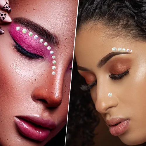 Vista 7 de 4 hojas de calcomanías de diamantes de imitación de gemas para la cara, cristales autoadhesivos para maquillaje, pequeñas gemas acrílicas adhesivas